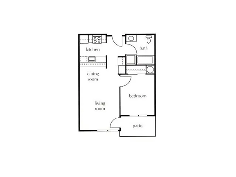 Floor plan for 1 bed, 1 bath, 603 sqft